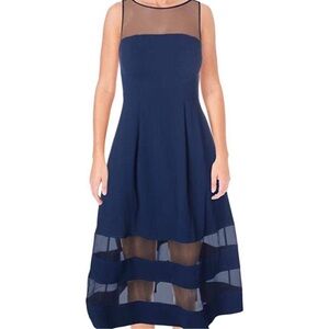 Aidan‎ Mattox Crepe & Mesh Dress. PARTY GOWN BLUE Size 4 USA  TINY FLAW ON LACE